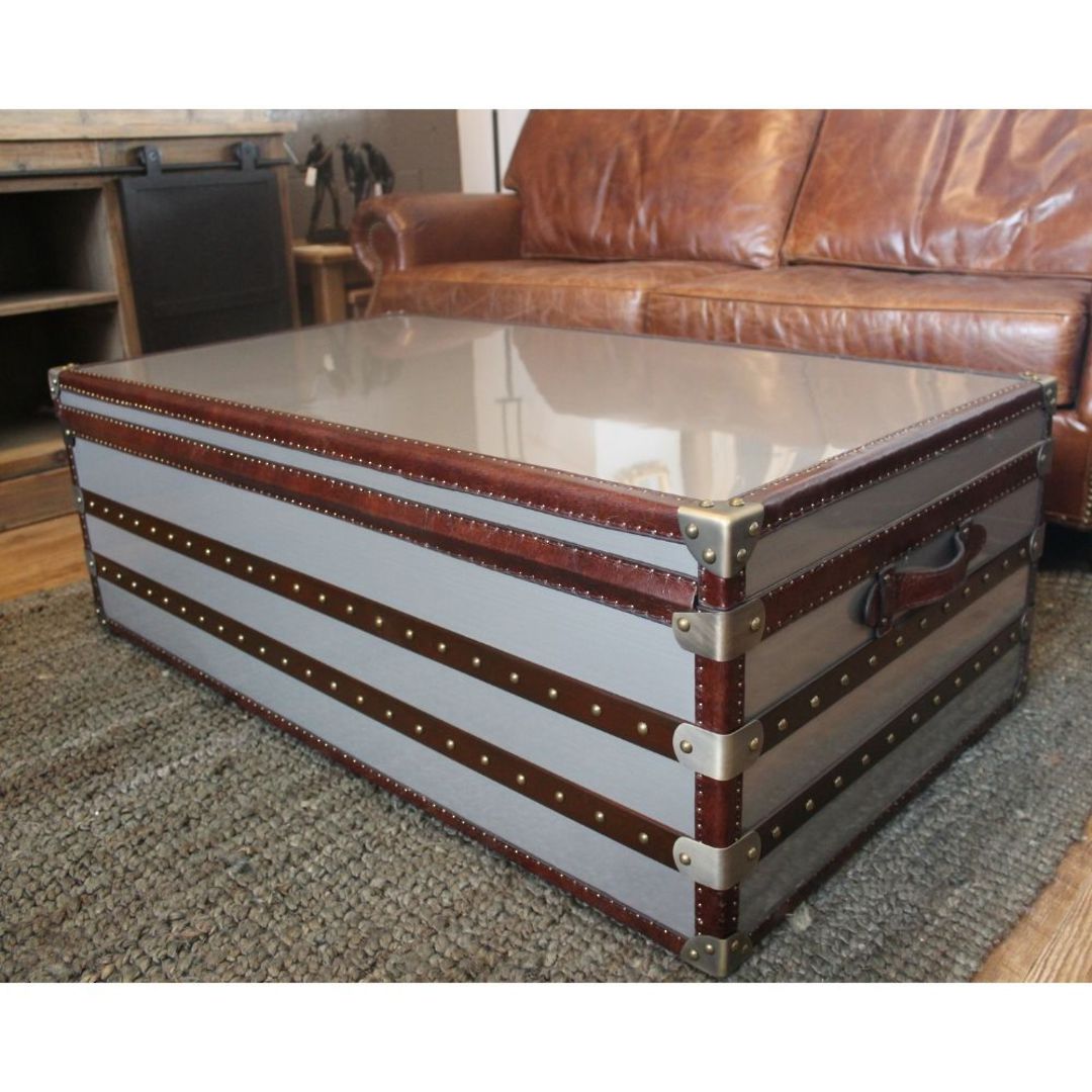 Stainless Steel & Leather Trunk 122cm image 3